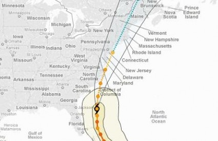 Smjer kretanja uragana Irene