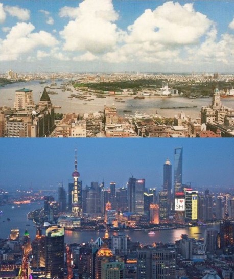 Gornja slika: Šangaj 1990., donja slika: Šangaj 2010.