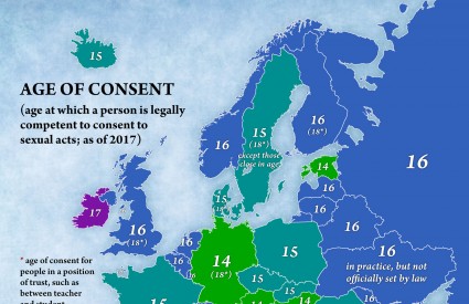 Dobna granica za svojevoljno stupanje u seksualni odnos u Europi